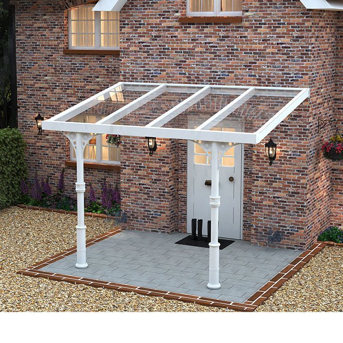 3x3m Heritage Rainclear Aluminium Veranda - White - 2 Posts - 3 Opal Polycarbonate Roof Panels