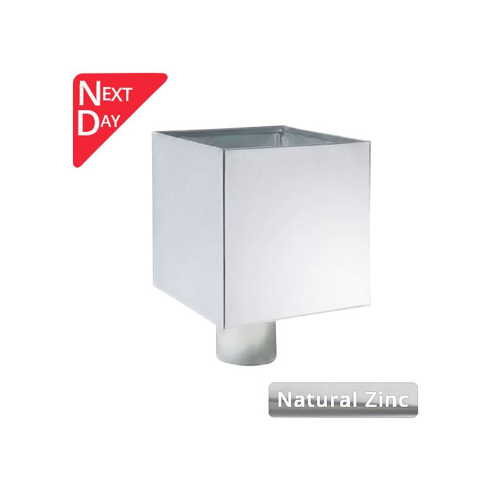 Natural Zinc Plain Box Hopper Head 200w x 200d x 200h with 100mm Outlet 