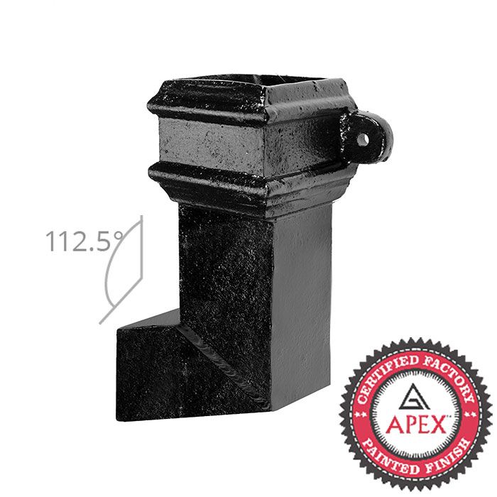 Cast Iron 100 x 75mm (4"x3") Square Downpipe Bend to Left 112.5 Degree with Ears - Black