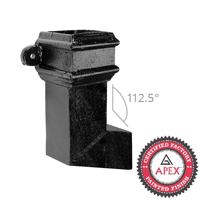 Cast Iron 100 x 75mm (4"x3") Square Downpipe Bend to Right 112.5 Degree with Ears - Black