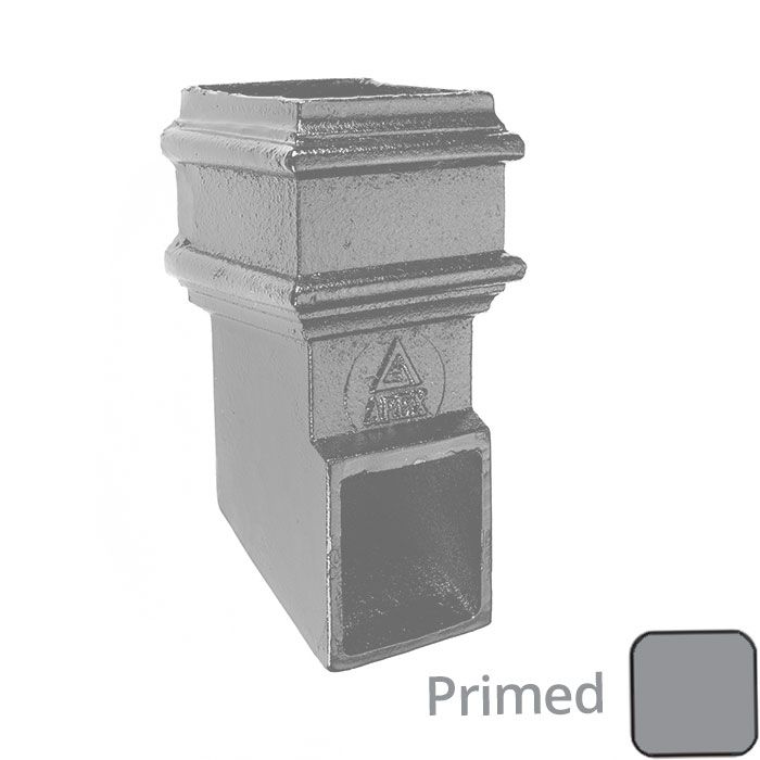 Cast Iron 100 x 75mm (4"x3") Square Downpipe Shoe - Front without Ears - Primed
