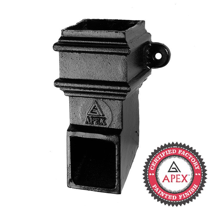 Cast Iron 100 x 75mm (4"x3") Square Downpipe Shoe - Front with Ears - Black
