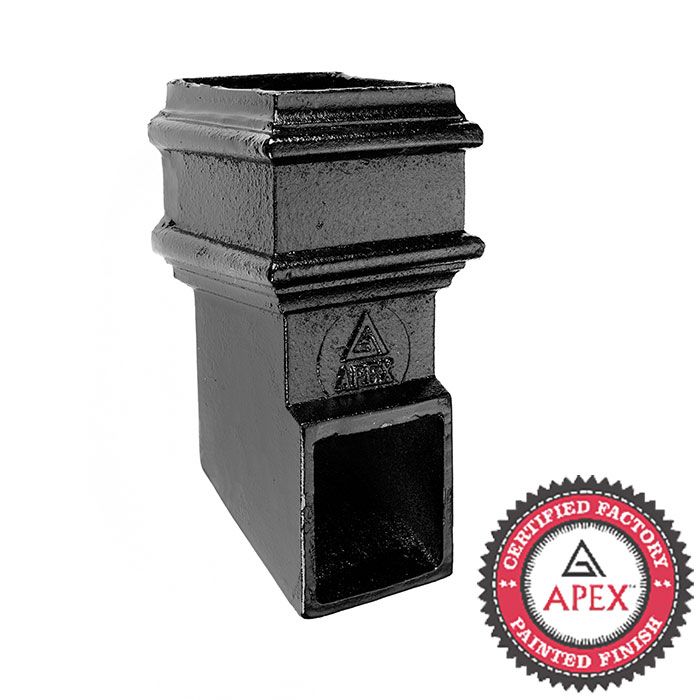 Cast Iron 100 x 75mm (4"x3") Square Downpipe Shoe - Front without Ears - Black