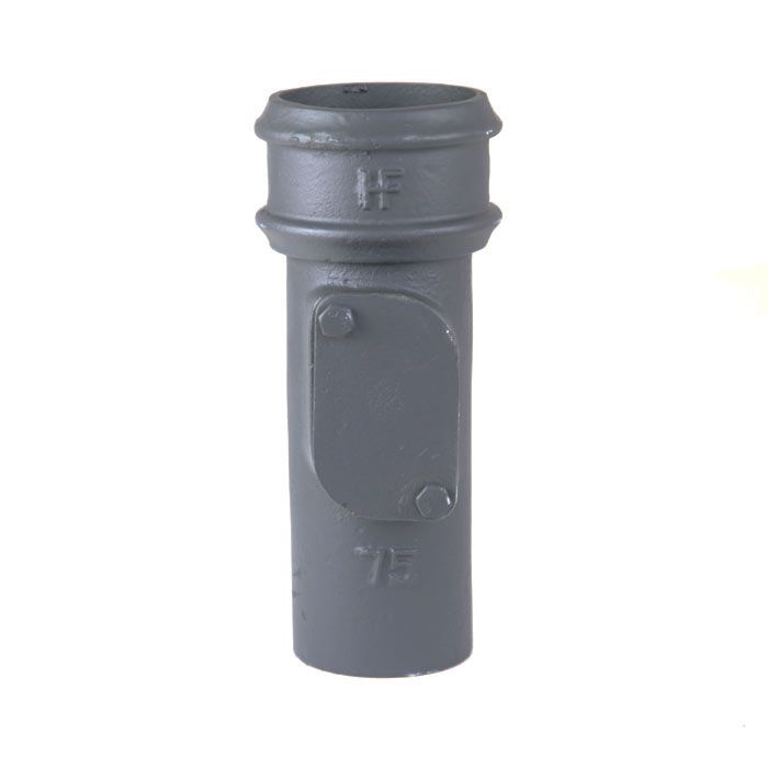 65mm (2.5") Hargreaves Foundry Cast Iron Round Downpipe Access Pipe without Ears - Oval Door - Primed