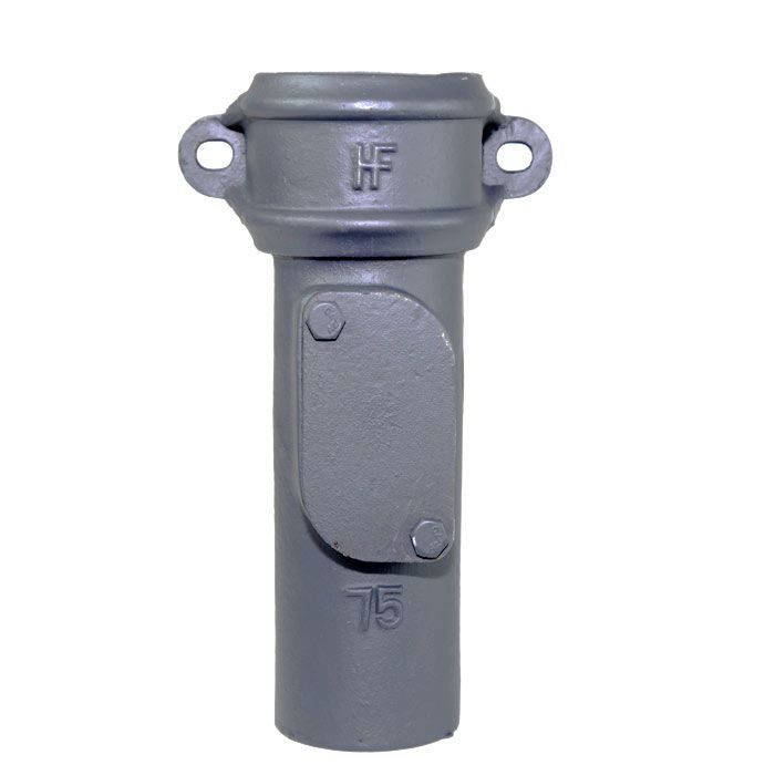 150mm (6") Hargreaves Foundry Cast Iron Round Downpipe Access Pipe with Ears - Oval Door - Primed