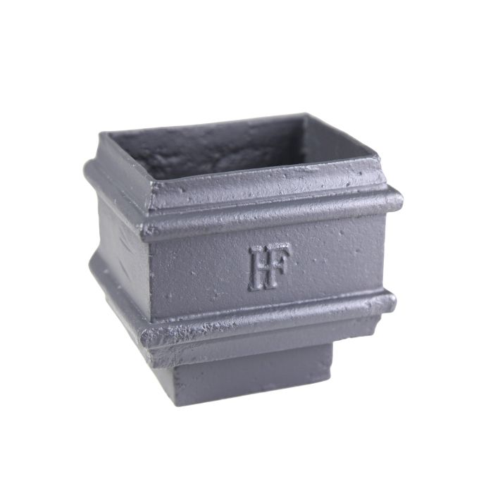 100 x 75mm (4"x3") Hargreaves Foundry Cast Iron Square Downpipe Loose Socket with Spigot - without Ears - Primed