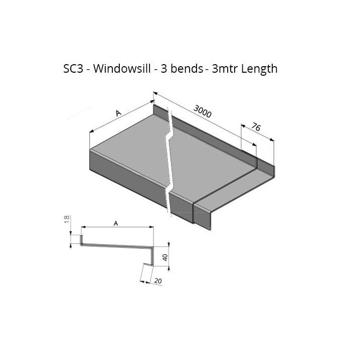 201-300mm Girth (Cill Depth + All Bends) Skyline Aluminium Windowsill - 3 Bend - 3mtr Length - One of 26 Standard RAL Colours TBC