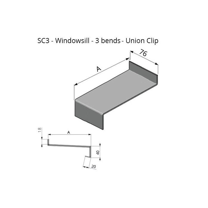 0-200mm Girth (Cill Depth + All Bends) Skyline Aluminium Windowsill Union Clip - 3 Bend - One of 26 Standard RAL Colours TBC