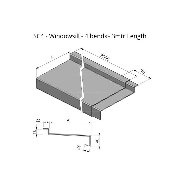 0-200mm Girth (Cill Depth + All Bends) Skyline Aluminium Windowsill - 4 Bend - 3mtr Length - One of 26 Standard RAL Colours TBC