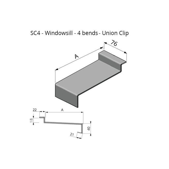 201-300mm Girth (Cill Depth + All Bends) Skyline Aluminium Windowsill Union Clip - 4 Bend - One of 26 Standard RAL Colours TBC