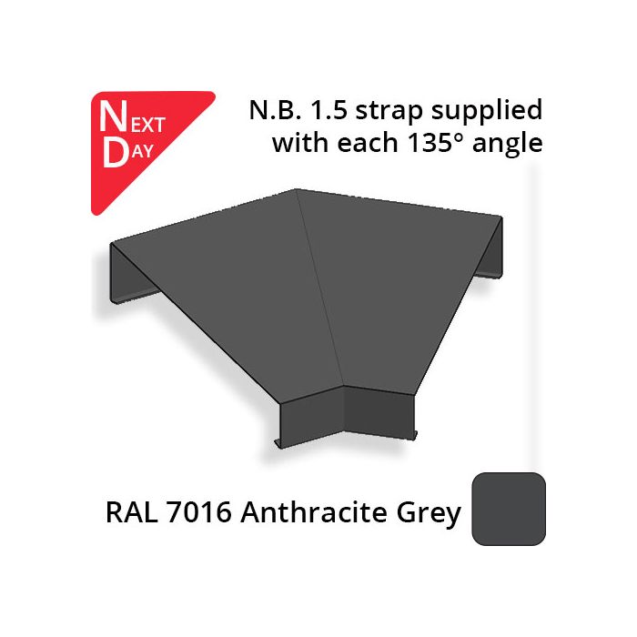 362mm  Aluminium Sloping Coping (Suitable for 271-300mm Wall) - External 135 Degree Angle - RAL 7016 Anthracite Grey
