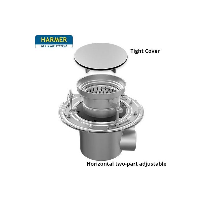 110mm Stainless Steel Horizontal Two Part  Drain - comes with 200mm Circular Tight Cover Grate 