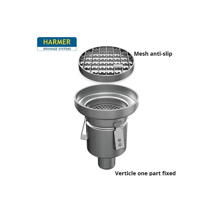 110mm Stainless Steel Vertical one Part Drain - comes with 200mm Circular Mesh Anti Slip Grate 