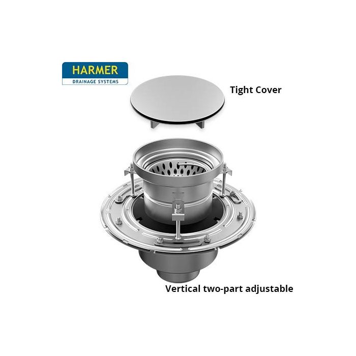 110mm Stainless Steel Vertical Two Part Drain - comes with 255mm Circular Tight Cover Grate 