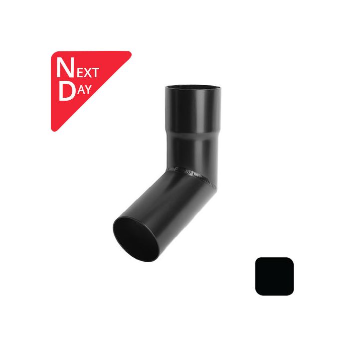 76mm (3") Round Swaged and Mitred Aluminium Downpipe 112 Degree Bend without Ears - RAL 9005m Matt Black- Manufactured by Alumasc - buy online from Rainclear Systems