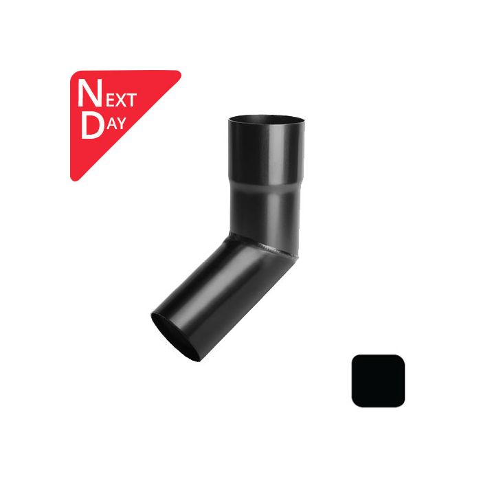76mm (3") Round Swaged and Mitred Aluminium Downpipe 135 Degree Bend without Ears - RAL 9005m Matt Black- Manufactured by Alumasc - buy online from Rainclear Systems