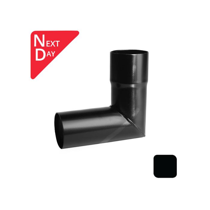 76mm (3") Round Swaged and Mitred Aluminium Downpipe 90 Degree Bend without Ears - RAL 9005m Matt Black- Manufactured by Alumasc - buy online from Rainclear Systems