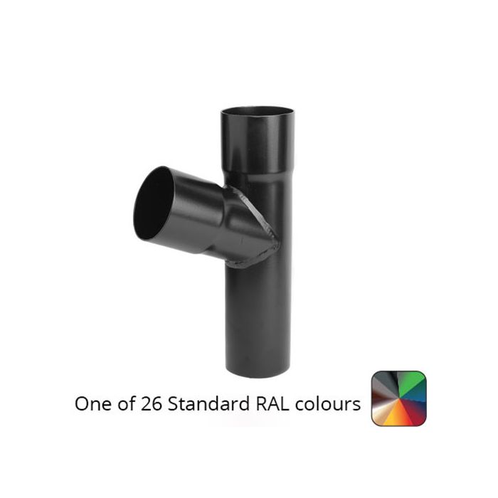 76mm (3") Round Swaged and Mitred Aluminium Downpipe 112 Degree Branch without Ears - One of 26 Standard Matt RAL colours TBC- Manufactured by Alumasc - buy online from Rainclear Systems