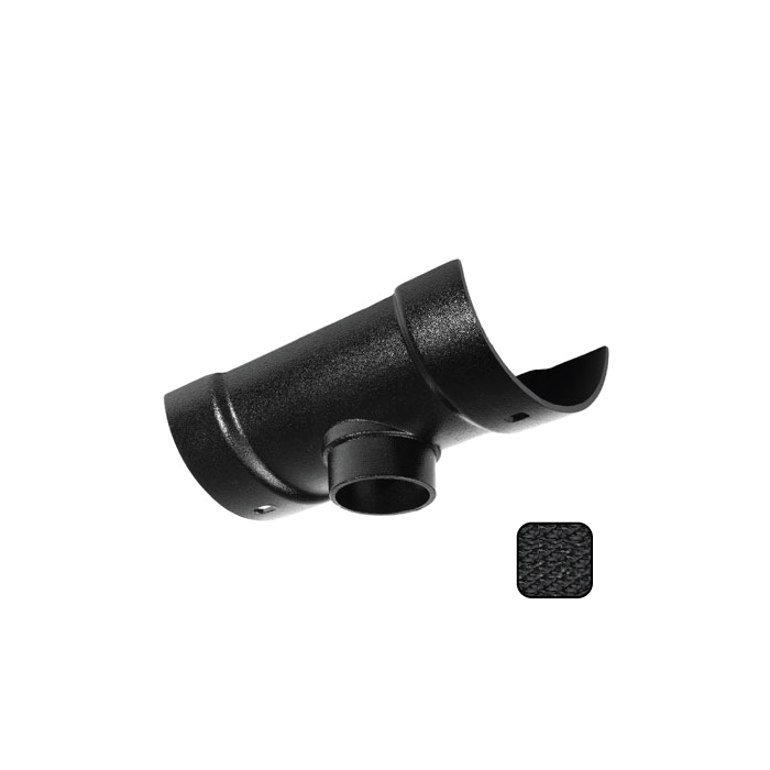 125mm (5") Half Round Cast Aluminium 76mm Gutter Outlet - Textured Black