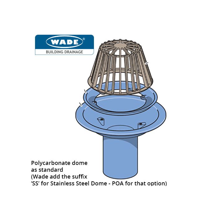 75mm Wade Vertical Spigot Medium Sump Roof Outlet - Standard Polycarbonate Dome