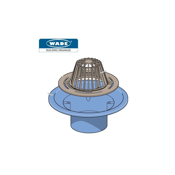 200mm Wade Vertical BSP Threaded Deep Sump Roof Outlet c/w Dome Grate