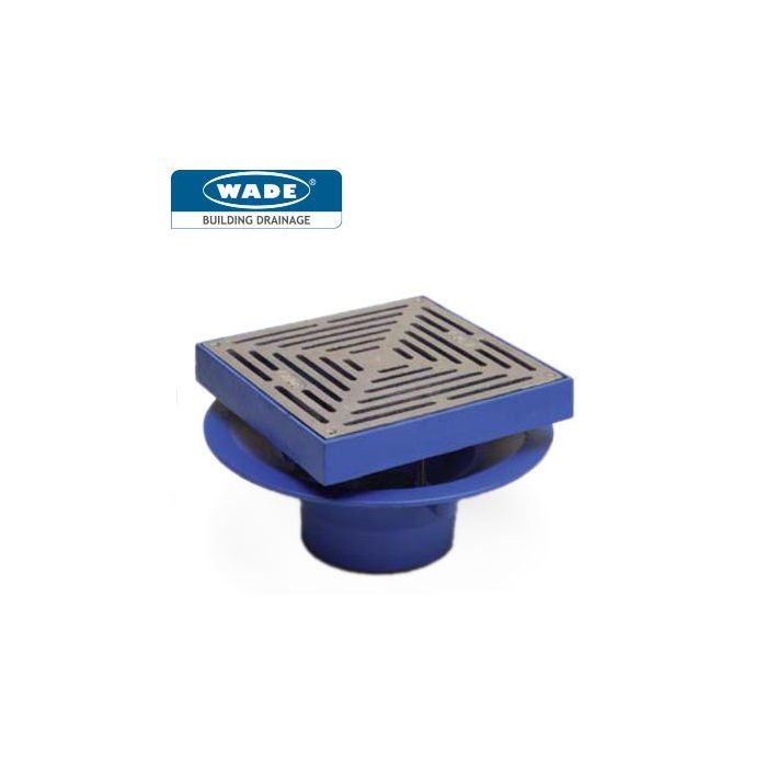 100mm Wade Vertical BSP Threaded Deep Sump Roof Outlet c/w Flat Square Grate