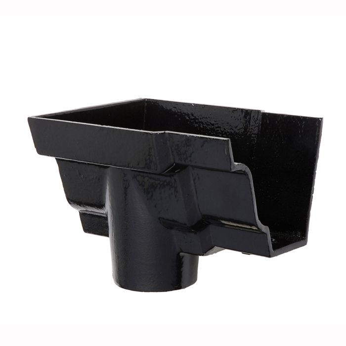 100 x 75mm (4"x3") Hargreaves Foundry Cast Iron G46 Moulded Gutter 75mm Dropend Outlet - Internal - Pre-Painted Black