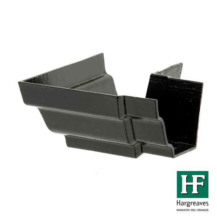 125 x 100mm (5"x4") Hargreaves Foundry Cast Iron H16 Moulded Gutter - External 90 degree angle - Pre-Painted Black