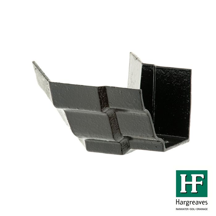 125 x 100mm (5"x4") Hargreaves Foundry Cast Iron H16 Moulded Gutter - External obtuse angle - Pre-Painted Black