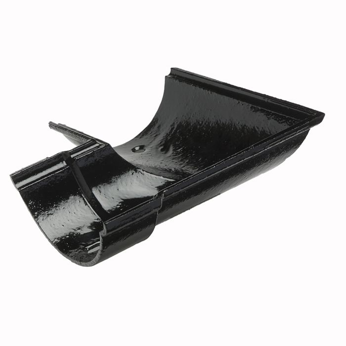 115mm (4 1/2") Hargreaves Foundry Beaded Half Round Cast Iron 90 degree Left-Hand Gutter Angle - Pre-Painted Black