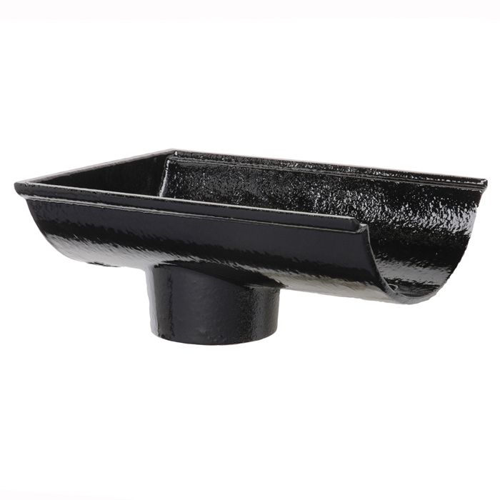 100mm (4") Hargreaves Foundry Beaded Half Round Cast Iron Gutter 75mm Dropend Outlet - Internal - Pre-Painted Black