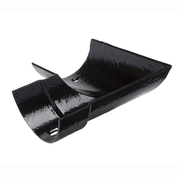 115mm (4 1/2") Hargreaves Foundry Plain Half Round Cast Iron 90 degree Left-Hand Gutter Angle - Pre-Painted Black