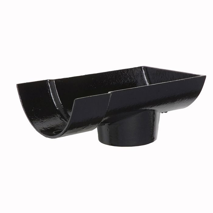 125mm (5") Hargreaves Foundry Plain Half Round Cast Iron Gutter 75mm Dropend Outlet - External - Pre-Painted Black