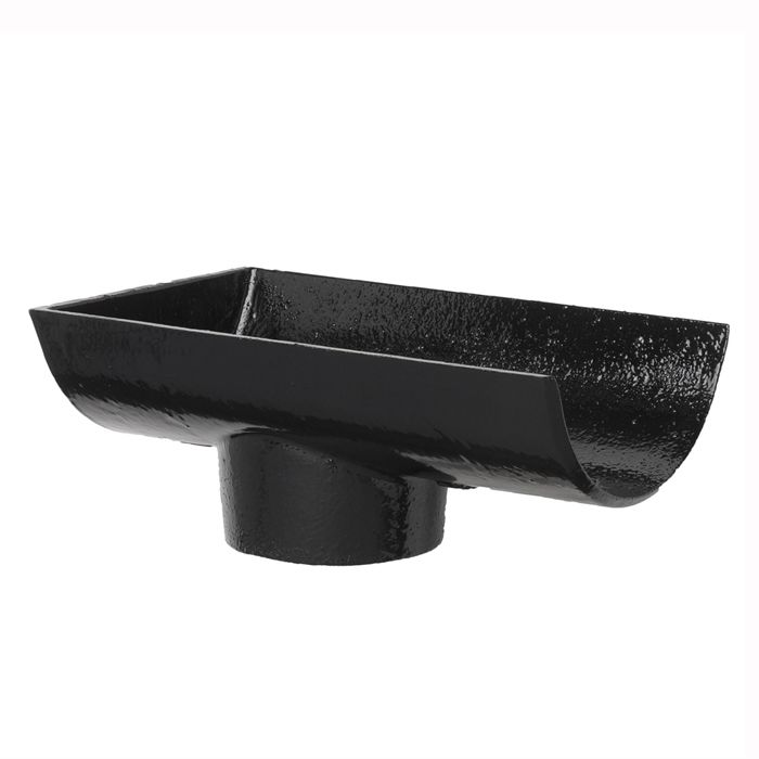 100mm (4") Hargreaves Foundry Plain Half Round Cast Iron Gutter 65mm Dropend Outlet - Internal  - Pre-Painted Black