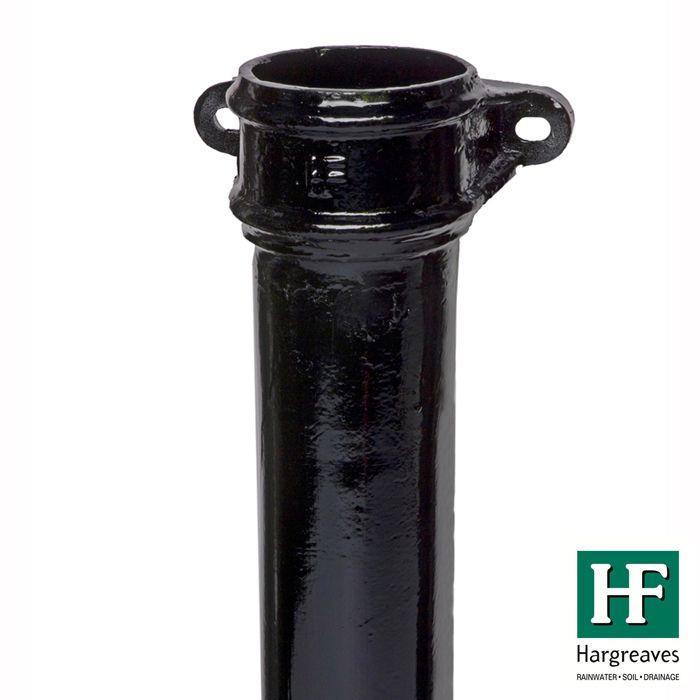 65mm (2.5") Hargreaves Foundry Cast Iron Round Downpipe with Ears - 1219mm (4ft) - Pre-Painted Black