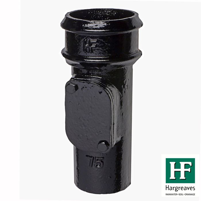 65mm (2.5") Hargreaves Foundry Cast Iron Round Downpipe Access Pipe without Ears - Oval Door - Pre-Painted Black