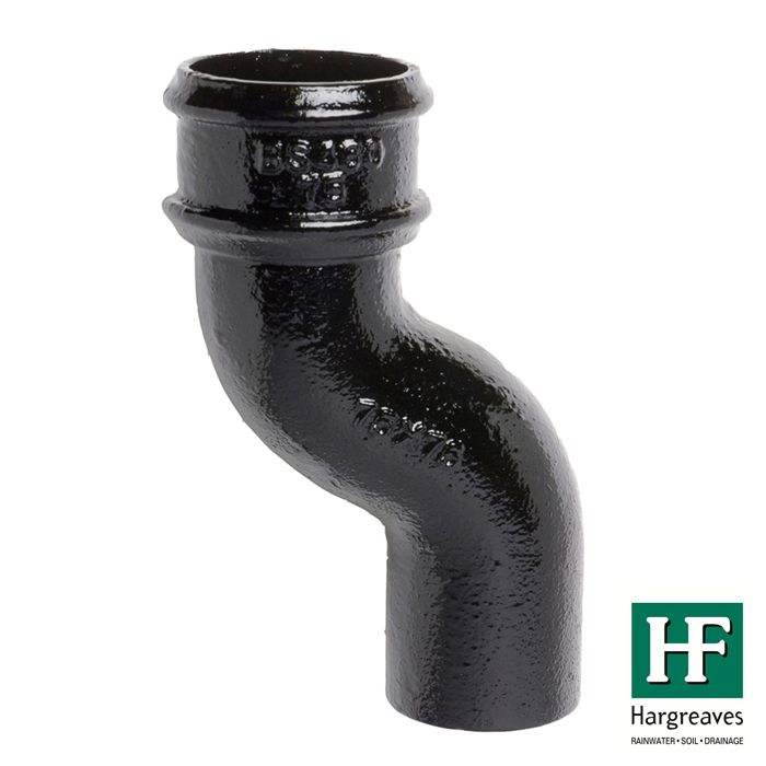 65mm (2.5") Hargreaves Foundry Cast Iron Round Downpipe Offset 75mm (3") Projection - Pre-Painted Black