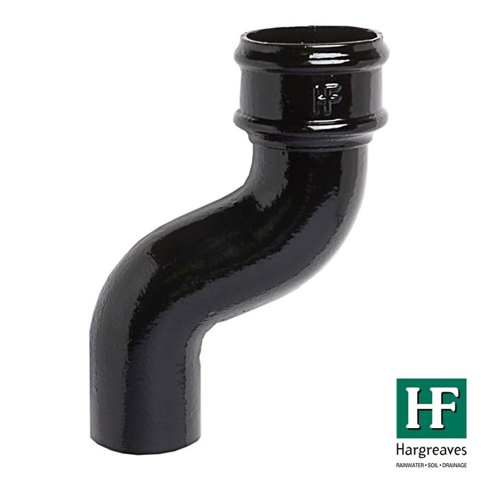 100mm (4") Hargreaves Foundry Cast Iron Round Downpipe Offset 115mm (4.5") Projection - Pre-Painted Black