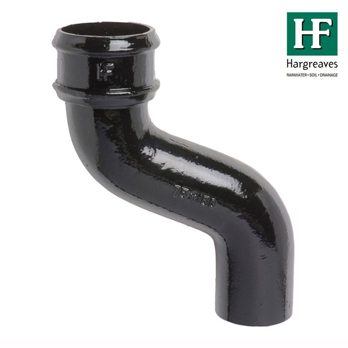 65mm (2.5") Hargreaves Foundry Cast Iron Round Downpipe Offset 150mm (6") Projection - Pre-Painted Black
