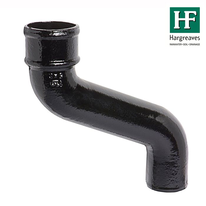 65mm (2.5") Hargreaves Foundry Cast Iron Round Downpipe Offset 230mm (9") Projection - Pre-Painted Black