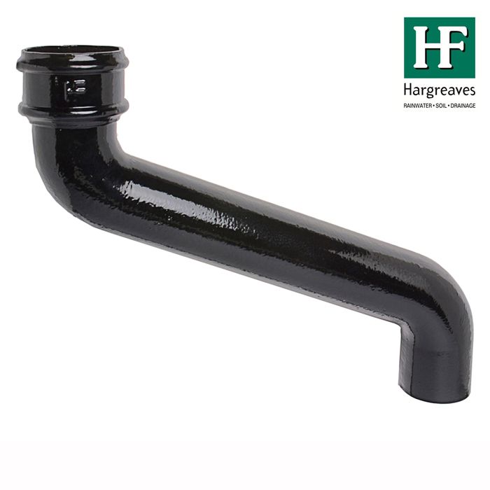 65mm (2.5") Hargreaves Foundry Cast Iron Round Downpipe Offset 380mm (15") Projection - Pre-Painted Black
