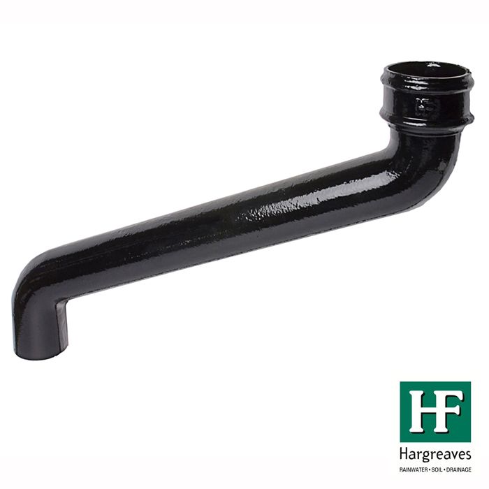 65mm (2.5") Hargreaves Foundry Cast Iron Round Downpipe Offset 533mm (21") Projection - Pre-Painted Black