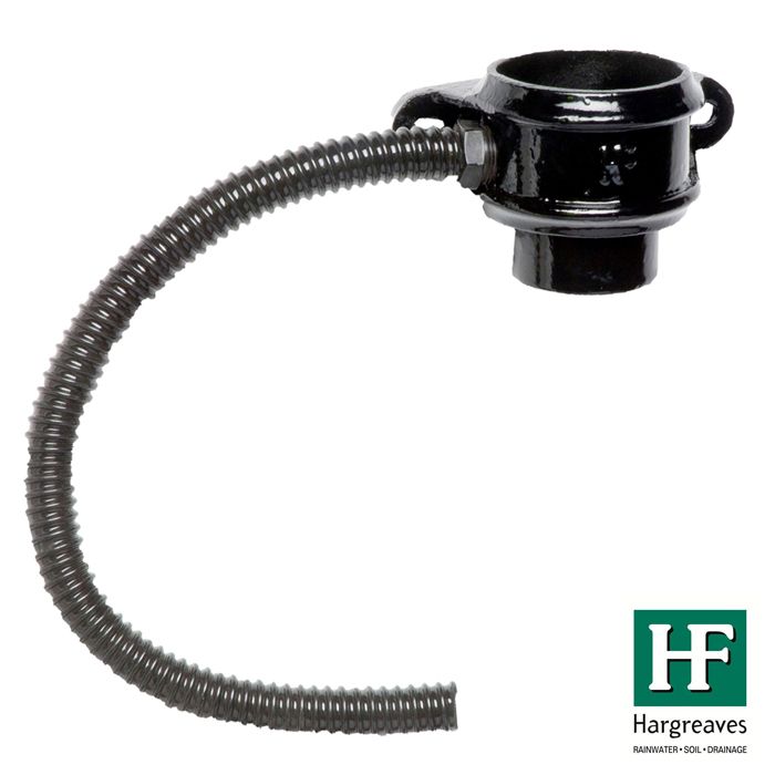 65mm (2.5") Hargreaves Foundry Cast Iron Round Downpipe Rainwater Divertor with Ears - Left-handed -Pre-Painted Black