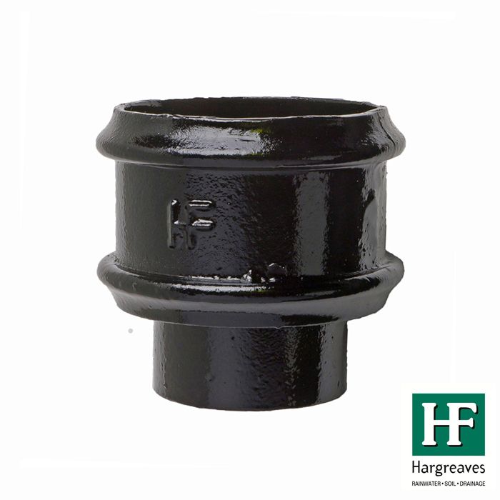 150mm (6") Hargreaves Foundry Cast Iron Round Downpipe Loose Socket with spigot and without Ears - Pre-Painted Black