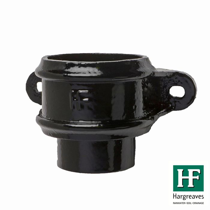100mm (4") Hargreaves Foundry Cast Iron Round Downpipe Loose Socket with spigot and Ears - Pre-Painted Black