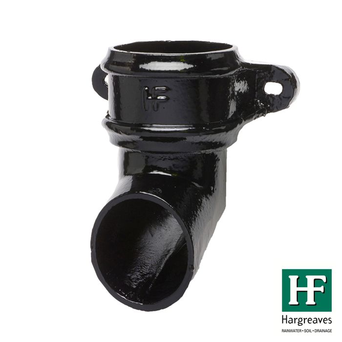 65mm (2.5") Hargreaves Foundry Cast Iron Round Downpipe Shoe with Ears - Pre-Painted Black
