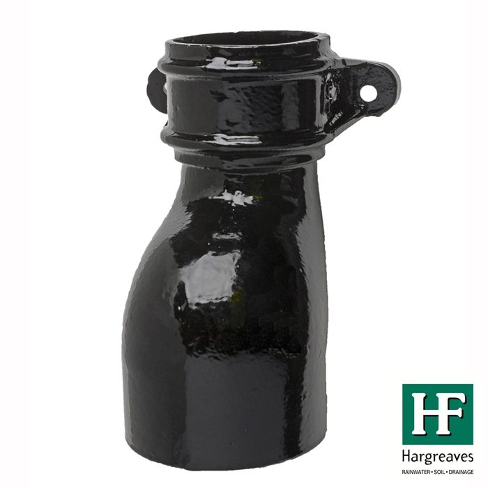 150mm (6") Hargreaves Foundry Cast Iron Round Downpipe Anti-splash Shoe with Ears - Pre-Painted Black