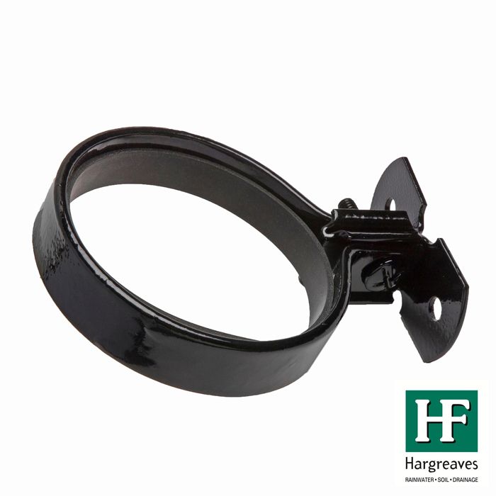 65mm (2.5") Hargreaves Foundry Round Downpipe Screw to Wall Pipe Bracket - c/w Rubber Gasket - Zinc plated