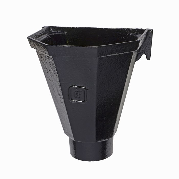 H0 Hargreaves Foundry Cast Iron Flat Back Hopper - 75mm outlet - 210x163x195mm - Pre-painted Black