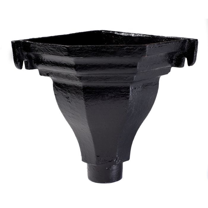 H1 Hargreaves Foundry Cast Iron Corner Hopper - 65mm outlet - 305x197x210mm - Pre-painted Black